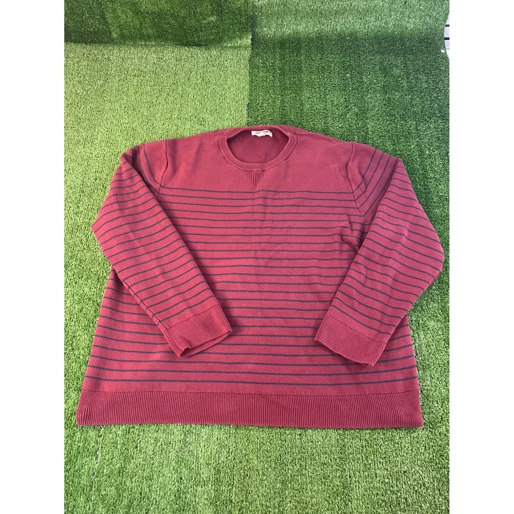 Goodthreads Mens 3XL Burgundy Navy Blue Striped Crewneck 100% Cotton Sweater